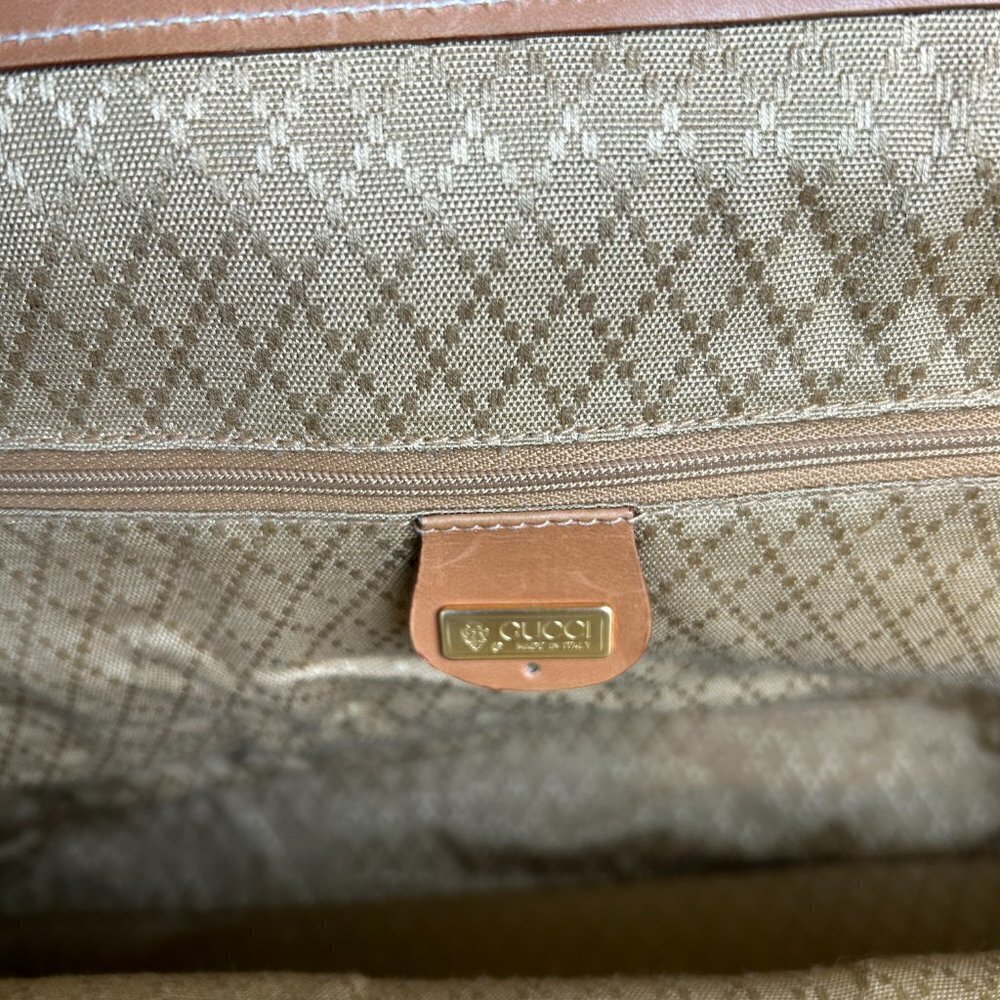 Gucci Authentic Vintage Light Tan Brown Leather Travel Weekender Duffle Hand Bag - Picture 12 of 17